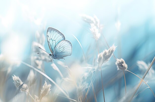 Photo a butterfly is flying in the air on a field of grass