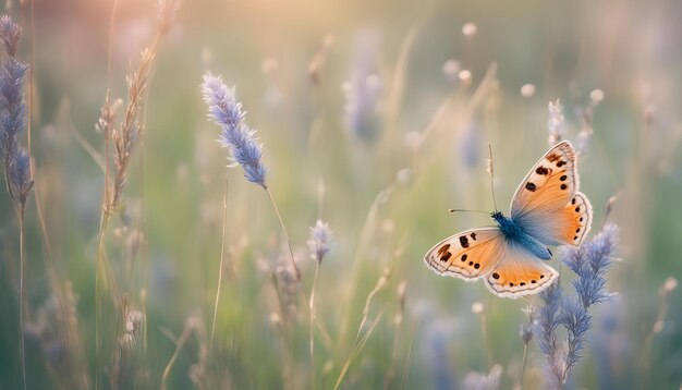 Photo a butterfly is flying in the air with the sun behind it