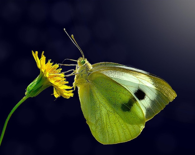 蝶が花の前に飛んでいます