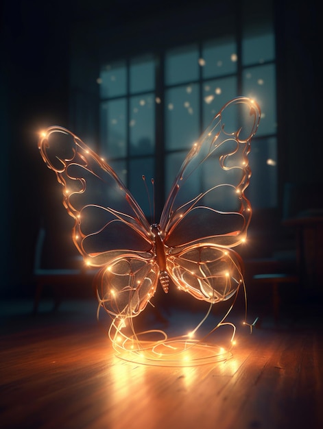 Photo a butterfly is lit up with lights on it.