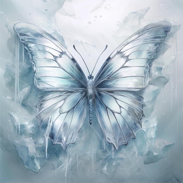 На куске льда нарисована бабочка со словом «бабочка».