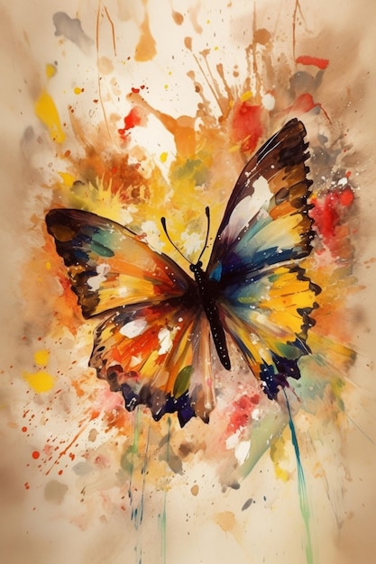 A butterfly is painted on a piece of paper.