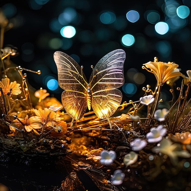 a butterfly is on a plant with flowers and flowers