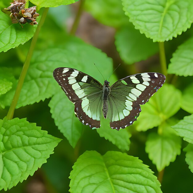 Photo a butterfly is shown on a green leaf