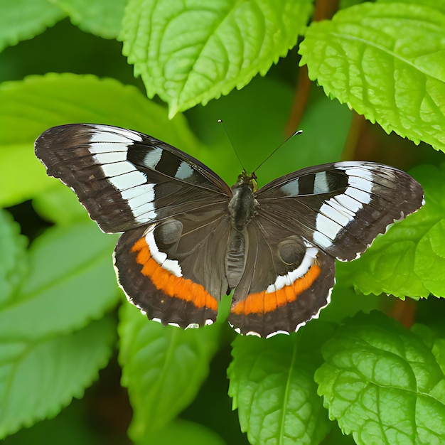 a butterfly is shown on a green leaf