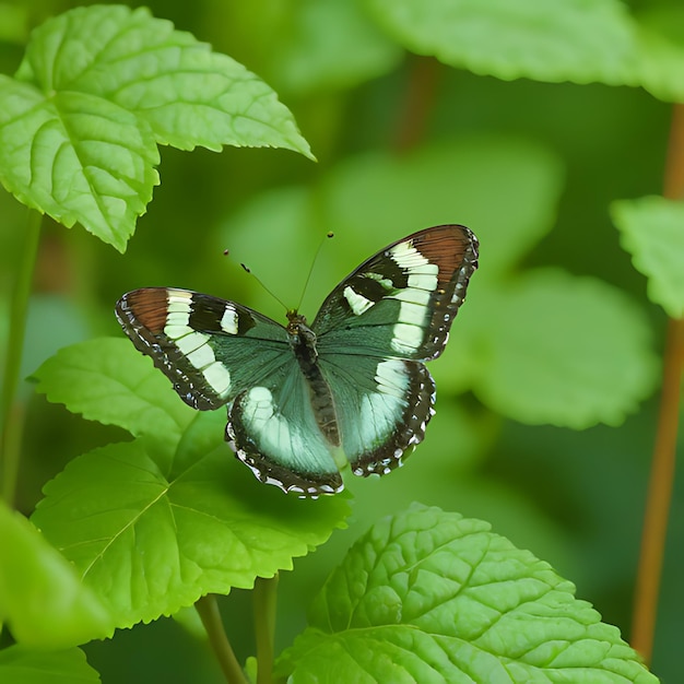 Photo a butterfly is shown on a green leaf