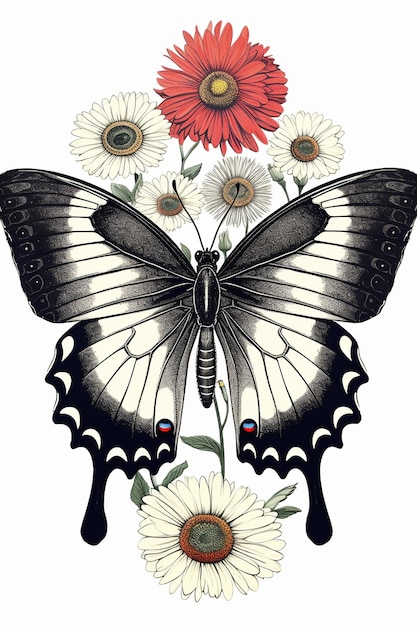 Бабочка изображена с бабочкой на спине.