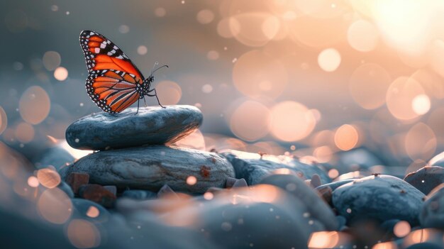 Photo butterfly is sitting on rock