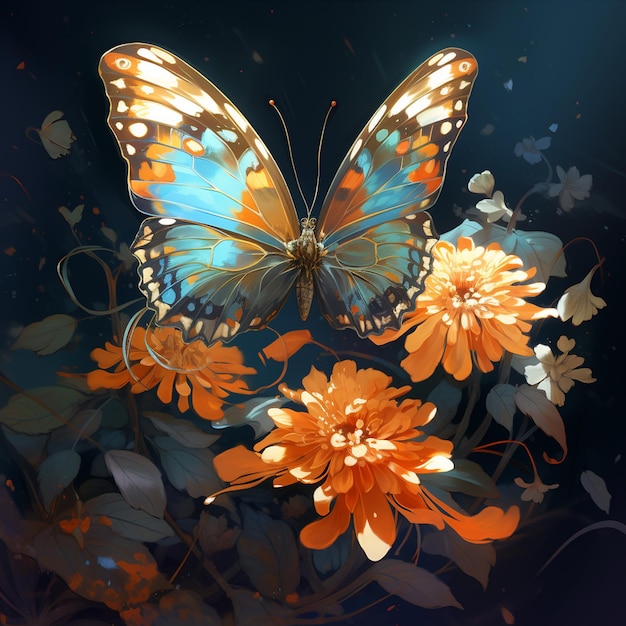 a butterfly is sitting on some flowers in the forest