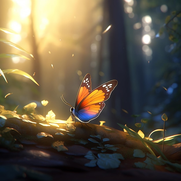 a butterfly is sitting on some flowers in the forest