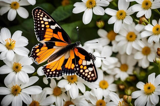 A butterfly is on a white flower with the words butterfly