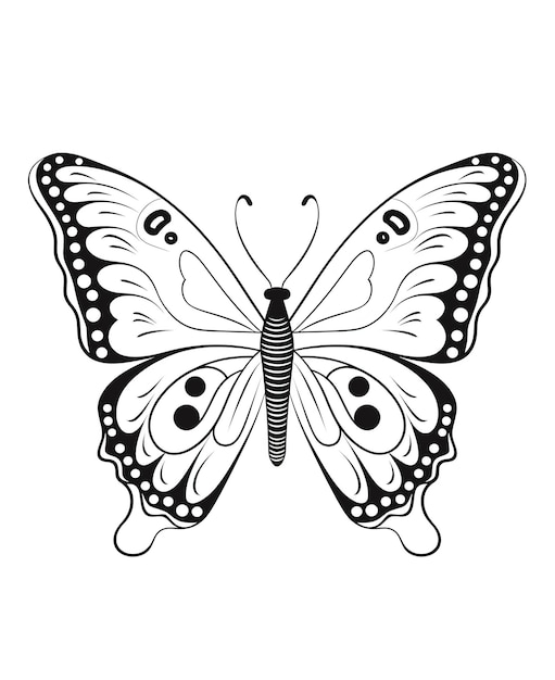 Butterfly isolated on white background Coloring for adults and children Black and white drawing