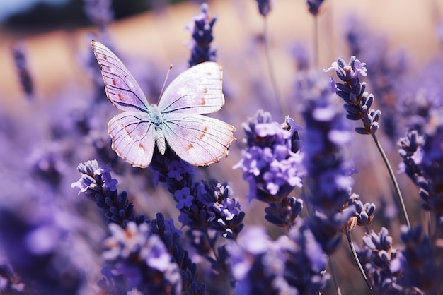 A butterfly on lavender flowers