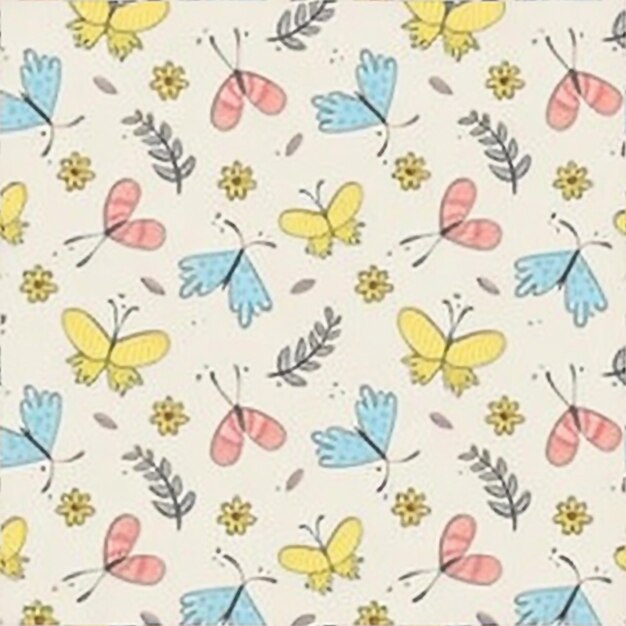 Butterfly leaf flower seamless pattern