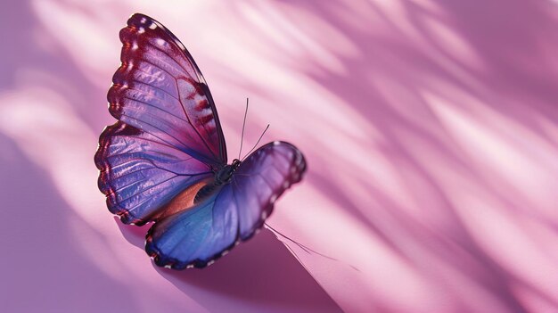 Photo butterfly on a light pink background