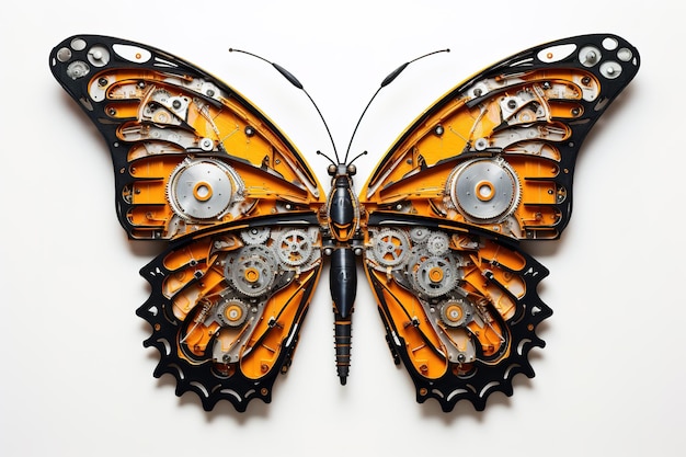 A butterfly made of electronic machinery on a white background Insect illustration Generative AI