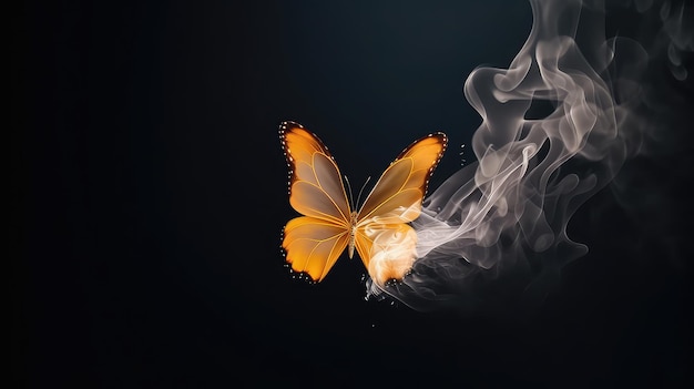 Photo butterfly made of smoke on black background