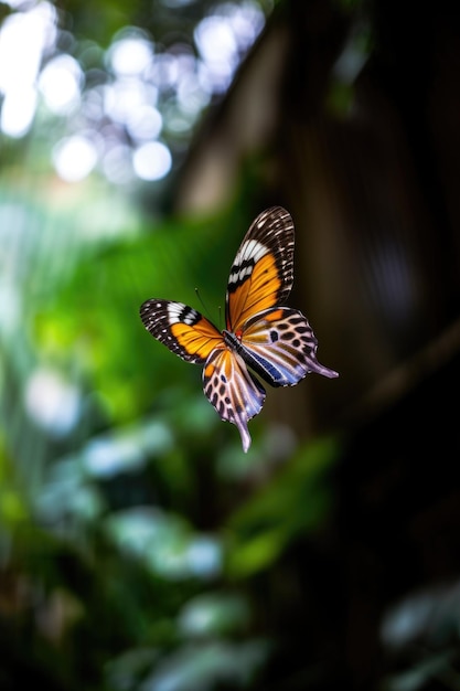 Butterfly in midflight with blurred background created with generative ai