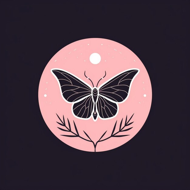 A butterfly and moon are on a circle with the moon in the background