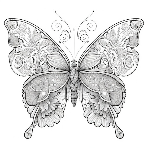 Butterfly outline illustration for coloring book page Coloring card for kids and adults Generative A