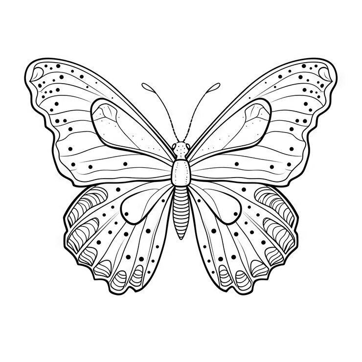 Photo butterfly outline with linear flat details coloring page