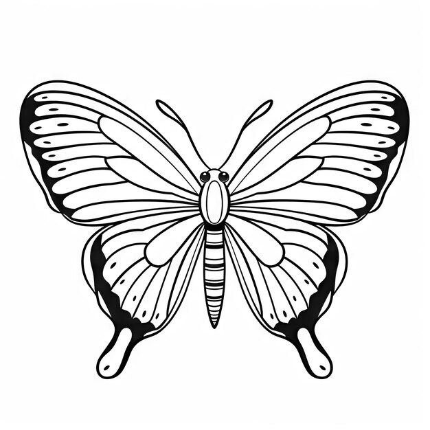 Photo butterfly outline with linear flat details coloring page