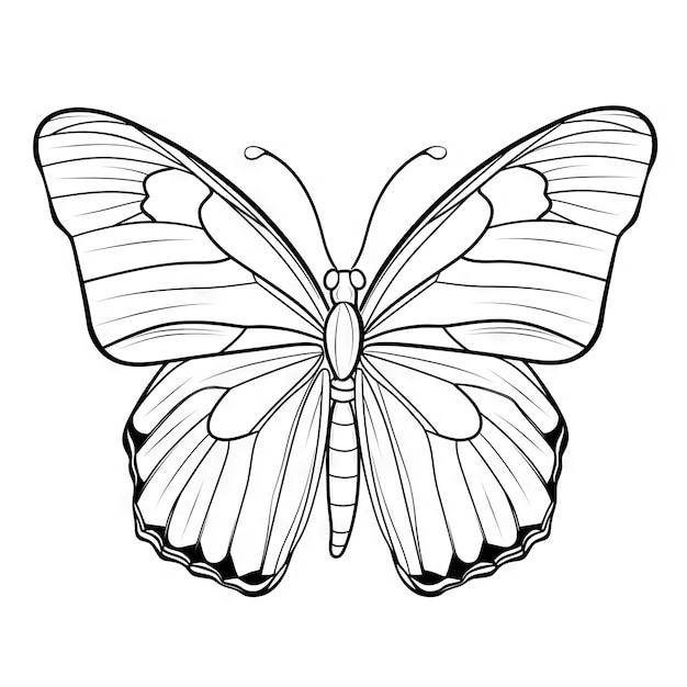 Photo butterfly outline with linear flat details coloring page