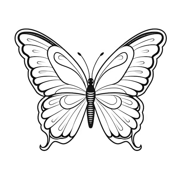 Photo butterfly outline with linear flat details coloring page