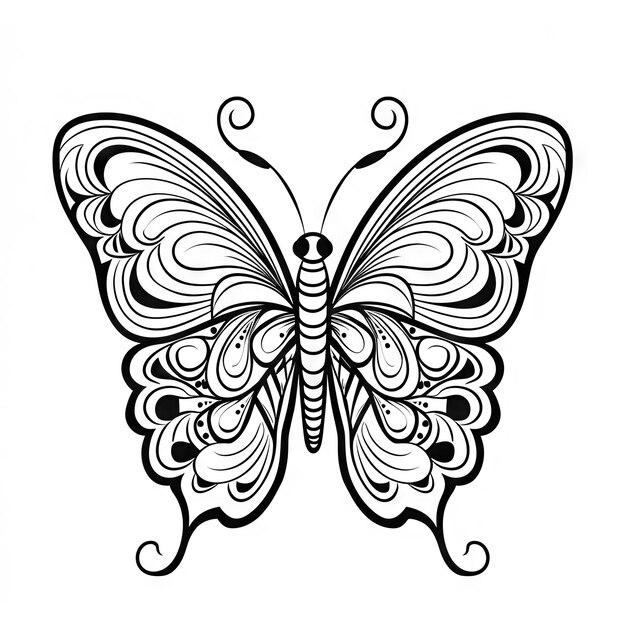 Foto contorno di farfalla con dettagli piatti lineari pagina da colorare