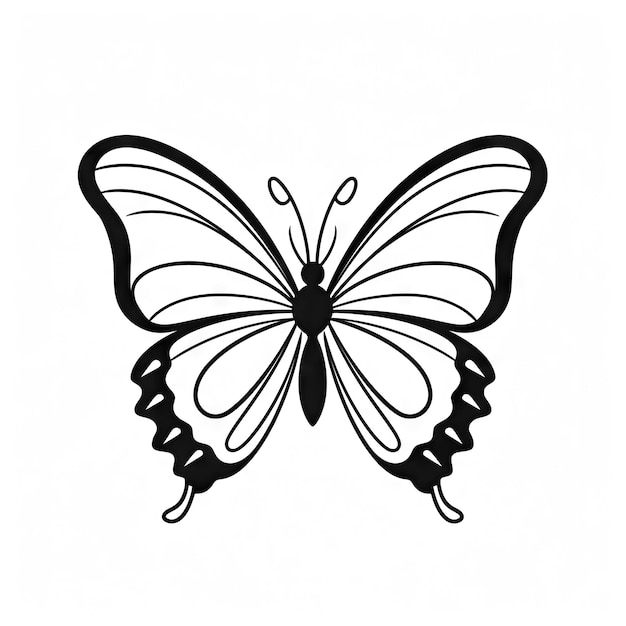 Photo butterfly outline with linear flat details coloring page