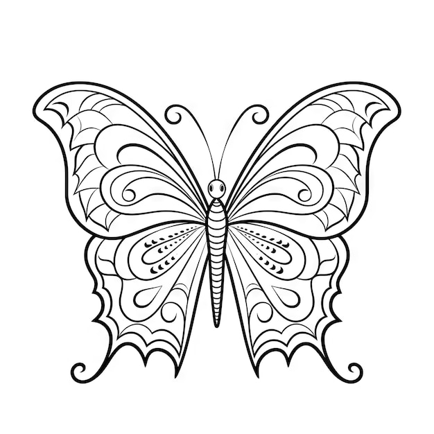 butterfly outline with linear flat details coloring page