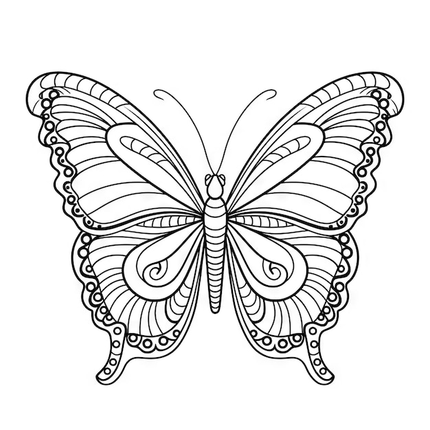 butterfly outline with linear flat details coloring page