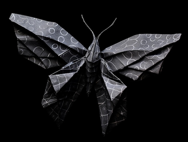 Бабочка бумажный журавль оригами на черном фоне AI_Generated