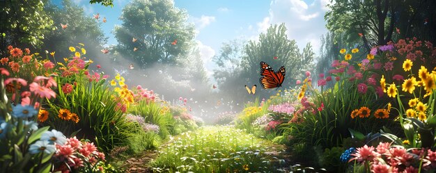 Butterfly Path through Floral Splendor