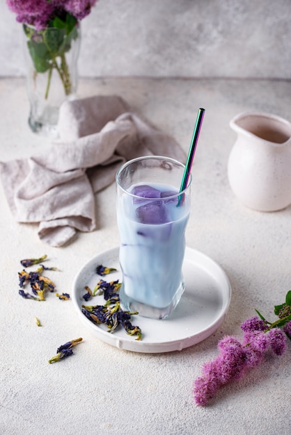 Butterfly pea blue tea with milk