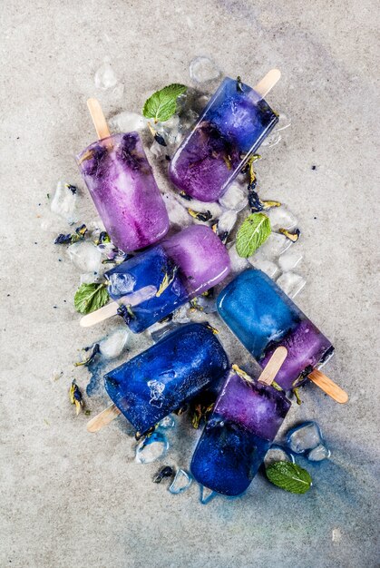 Butterfly pea flower popsicles, asian vegan dessert