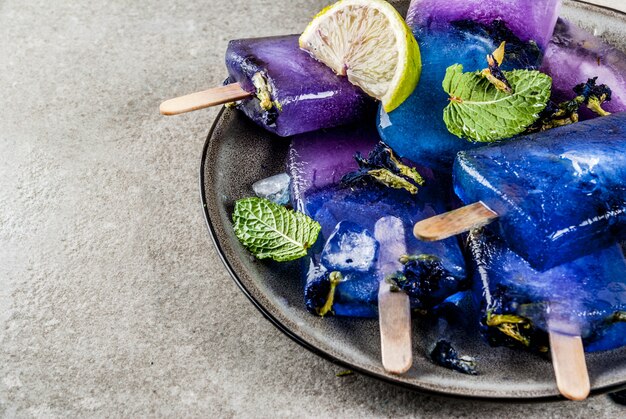 Butterfly pea flower popsicles