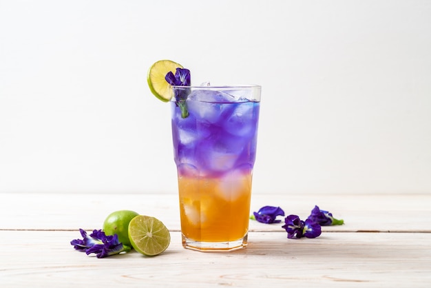 butterfly pea juice with honey and lime