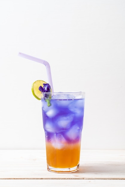 butterfly pea juice with honey and lime