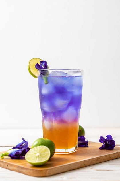 butterfly pea juice with honey and lime