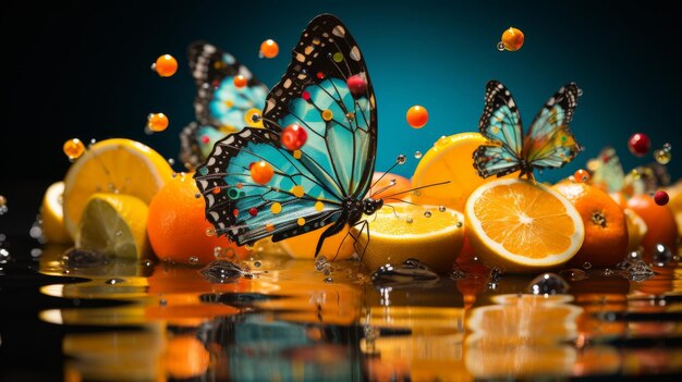 Butterfly Perched on Pile of Oranges