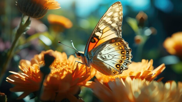 Butterfly Perched on Yellow Flower in Nature Park During a Sunny Day