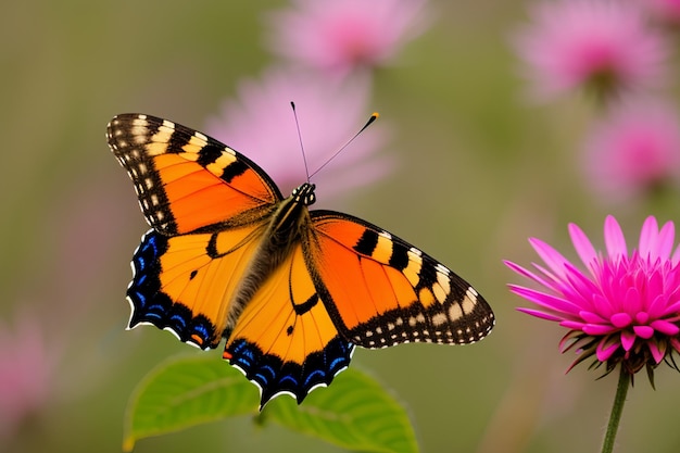 A butterfly on a pink flower with the word butterfly on it.