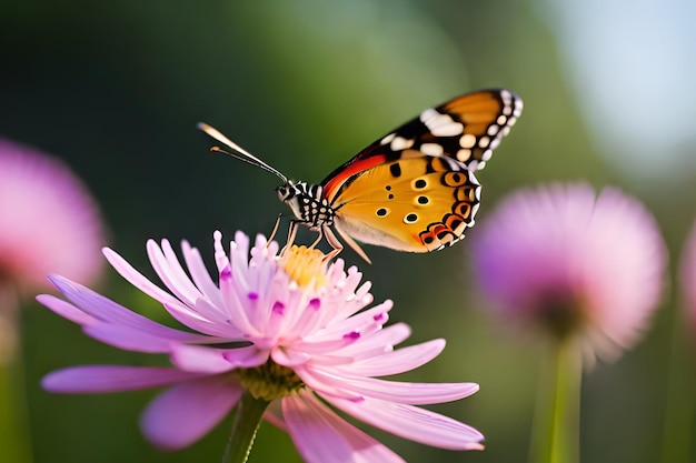 A butterfly on a pink flower with the word butterfly on it