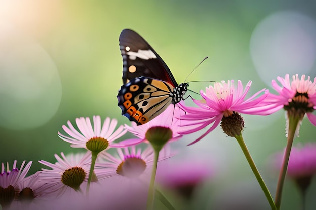 ピンクの花の蝶