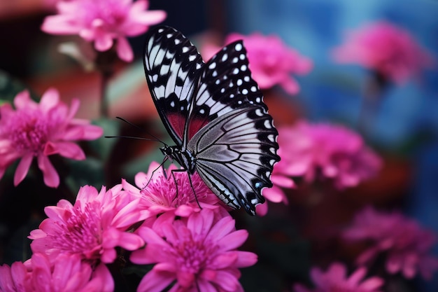 ピンクの花に蝶