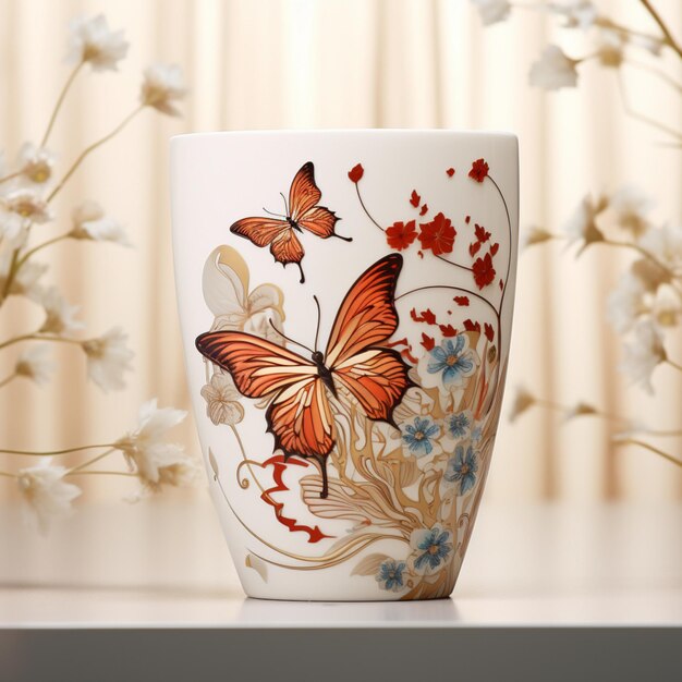 Butterfly print on white mug cup