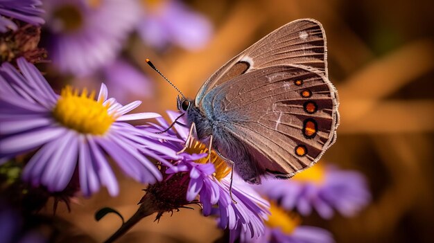 Butterfly On Purple Flowers With Brown Spots