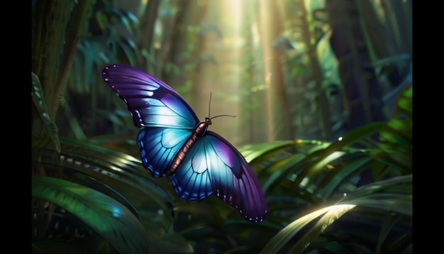 butterfly in rain forest cinematic look