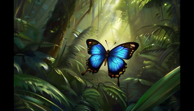 butterfly in rain forest cinematic look